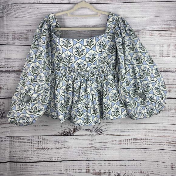 AGUA BY AGUA BENDITA Jamaica Off-The-Shoulder Balloon Floral Top L Celeste READ - Picture 2 of 16